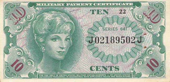 USA MPC Series 641 p.M58 10 Cents 1965 XF